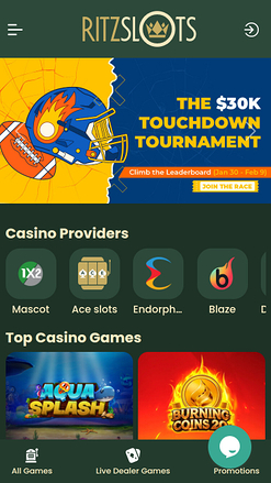 Ritz Slots Casino Mobile Homepage