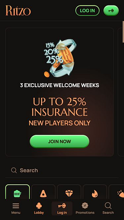 Page d'accueil mobile du casino Ritzo