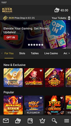 Riverbelle Casino Mobile Homepage