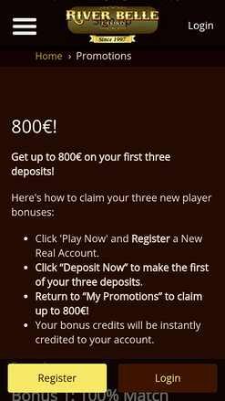 Promotions mobiles du casino Riverbelle