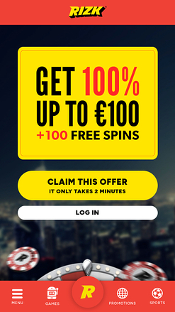 Page d'accueil mobile du casino Rizk