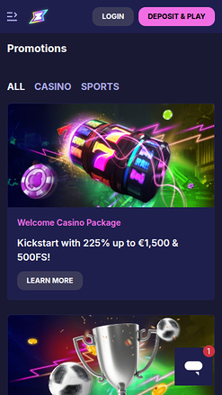 Screenshot der Werbeaktionen von Rizzio.io Casino für Mobilgeräte