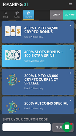 Promotions mobiles du casino Roaring 21