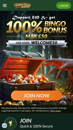 Page d'accueil mobile du casino Robin Hood Bingo