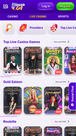 Casino mobile Robocat avec croupier en direct