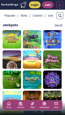 Jackpot mobile du casino Rocket Bingo