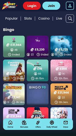 Bingo mobile du casino Rocket Slots