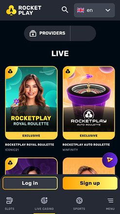 Casino mobile RocketPlay avec croupier en direct