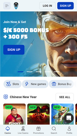 Rocketspin Casino Mobile Homepage