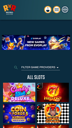 RockNRolla Casino Mobile Homepage