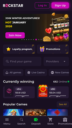 Rockstar Casino Mobile Homepage