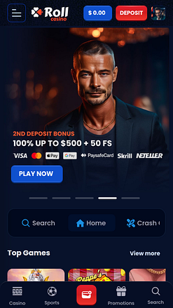 Главная страница мобильного приложения RollCasino