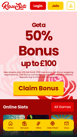 Page d'accueil mobile du casino Rose Slots