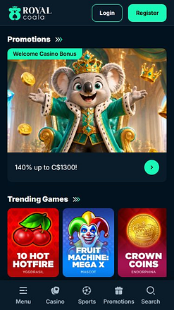 Página de inicio móvil del Royal Coala Casino