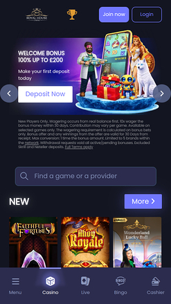 Homepage mobile di Royal House Casino