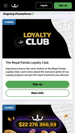 Promotions mobiles du casino Royal Panda