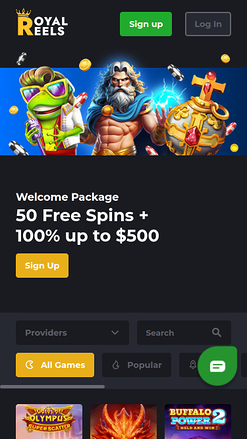 Royal Reels Casino Mobile Homepage