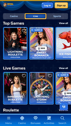 Royal Spinia Casino Mobile Live Dealer