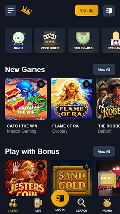 Página inicial do Royal Spinz Casino para dispositivos móveis
