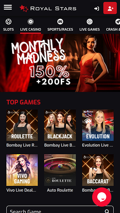 Casino mobile Royal Stars avec croupier en direct
