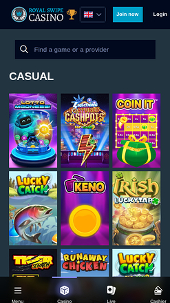 Jeux mobiles occasionnels de Royal Swipe Casino