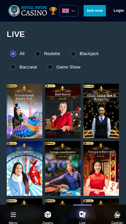 Casino mobile Royal Swipe avec croupier en direct