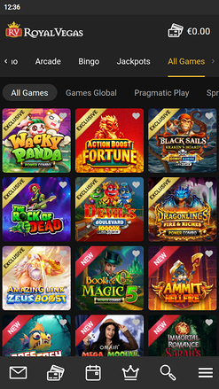 Jeux mobiles du casino Royal Vegas