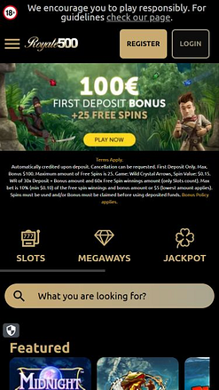 Royale500 Casino Mobile Homepage