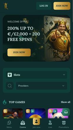 Мобильная домашняя страница Royalen Casino