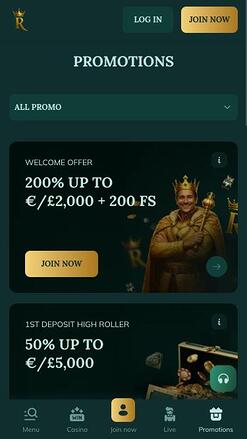 Мобильная страница акций Royal Casino