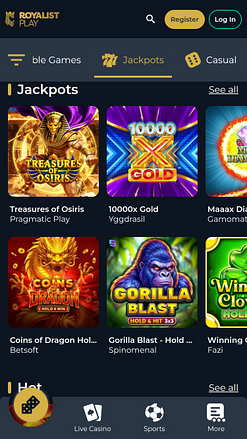 Jackpot mobile di Royalist Play Casino