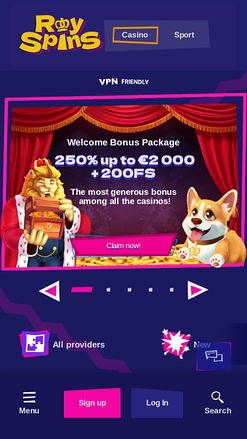 Página de inicio móvil del casino en línea Royspins