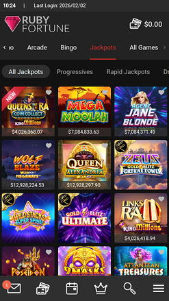 Jackpot mobile del casinò Ruby Fortune
