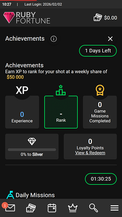 Missioni mobili del casinò Ruby Fortune