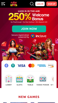 Ruby Slots Casino Mobile Homepage