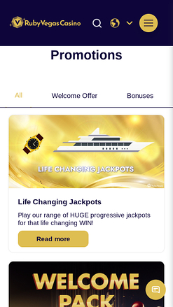 Promozioni per dispositivi mobili del casinò Ruby Vegas