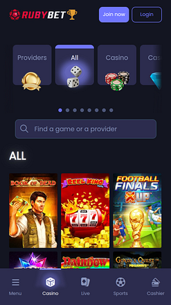 Мобильные игры казино Ruby Bet