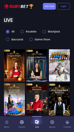 Мобильное казино Ruby Bet с живыми дилерами
