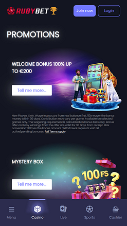 Мобильные акции казино Ruby Bet