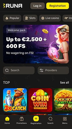 Runa Casino mobile Homepage