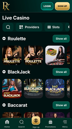 Casino móvil RX con crupier en vivo