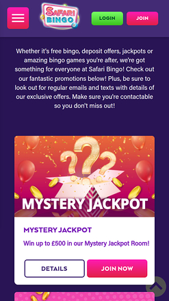 Promotions mobiles du casino Safari Bingo