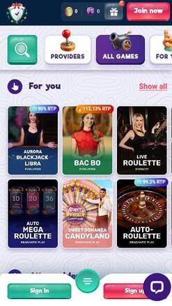 Capture d'écran de la page mobile des jeux en direct de SafeCasino