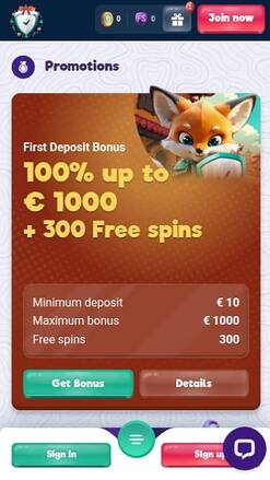 Capture d'écran de la page mobile des promotions de SafeCasino