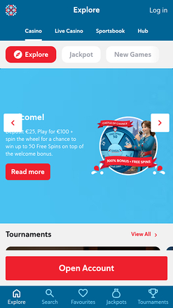 Page d'accueil mobile du casino Saga Kingdom