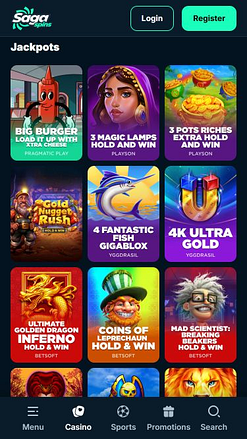 Jackpot móvil del casino SagaSpins