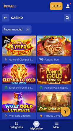 Juegos móviles de SapphireBet Casino