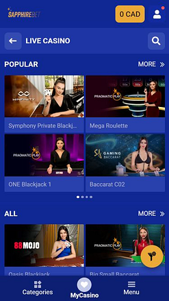 Crupier en vivo móvil de SapphireBet Casino