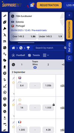 SapphireBet Casino Mobile Sports