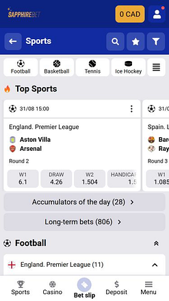 Deportes móviles de SapphireBet Casino